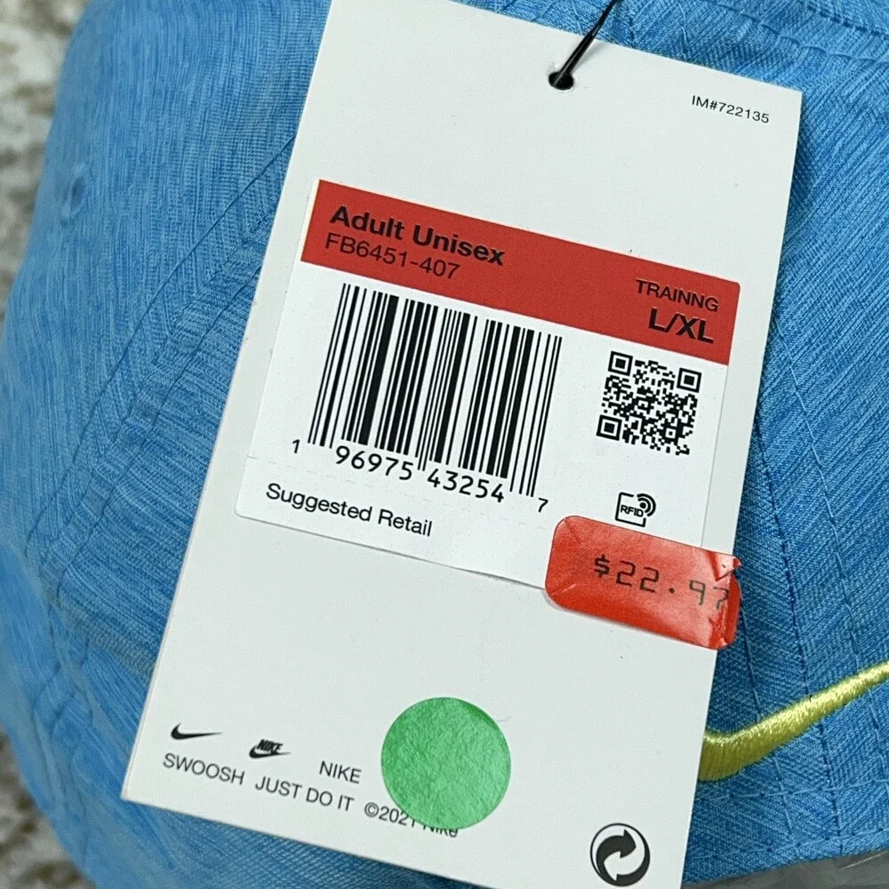 Nike Hat Cap Strap Back Large Blue Yellow Swoosh Dri FIT Athletic Men Sport Logo